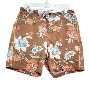 Tommy Bahama Relax Swim Trunks Mens Medium Brown Floral Board Shorts Drawstring